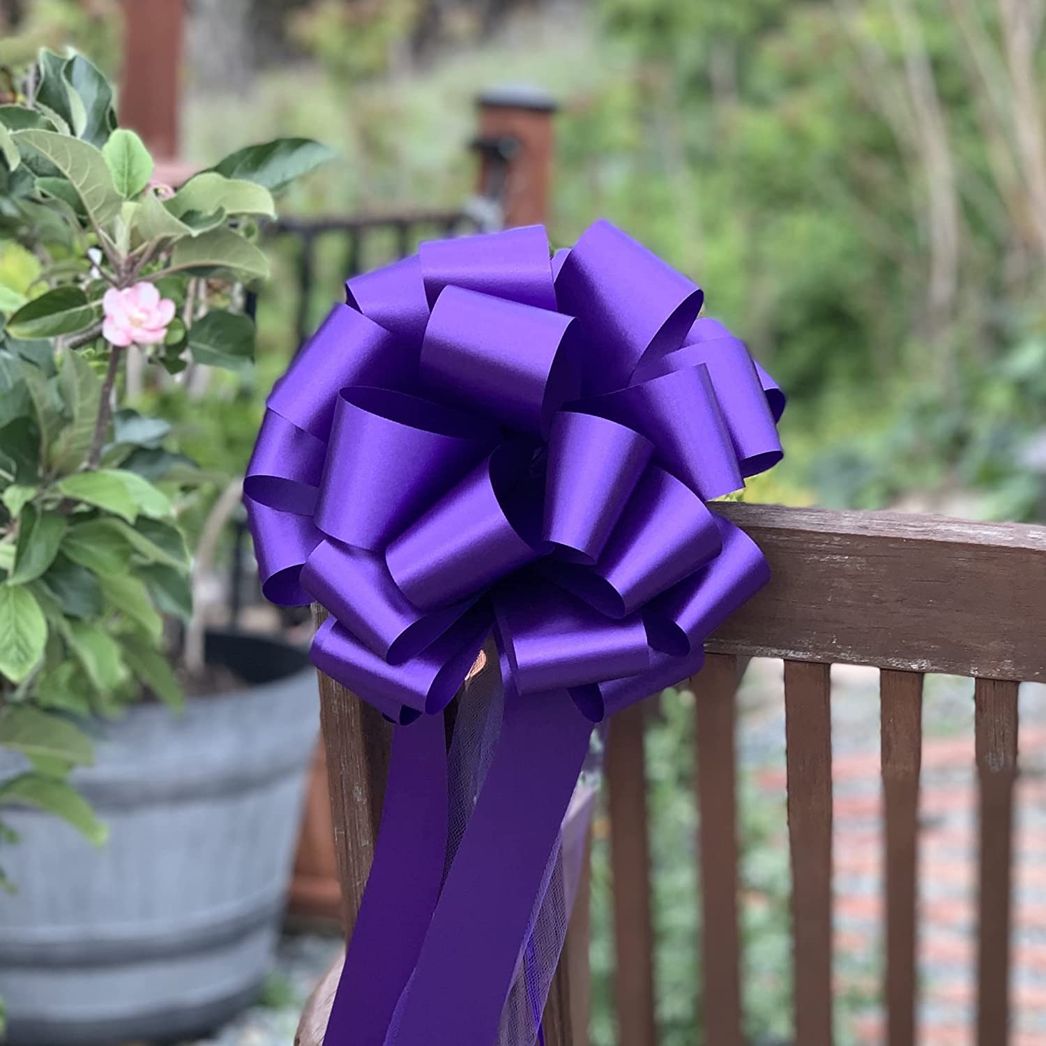 Large Purple Wedding Pull Bows with Long Tulle Tails - 9" Wide, Set of 6, Easter, Birthday, Decoration, Christmas, Mardi Gras