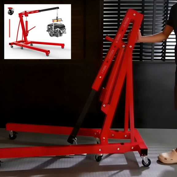 4400 LBS Foldable Engine Hoist, Red 8T Hydraulic Pump, 4 Adjustable Arms 6 Steel Casters, Engine Hoist with Leveler, Boat Motors, Ports