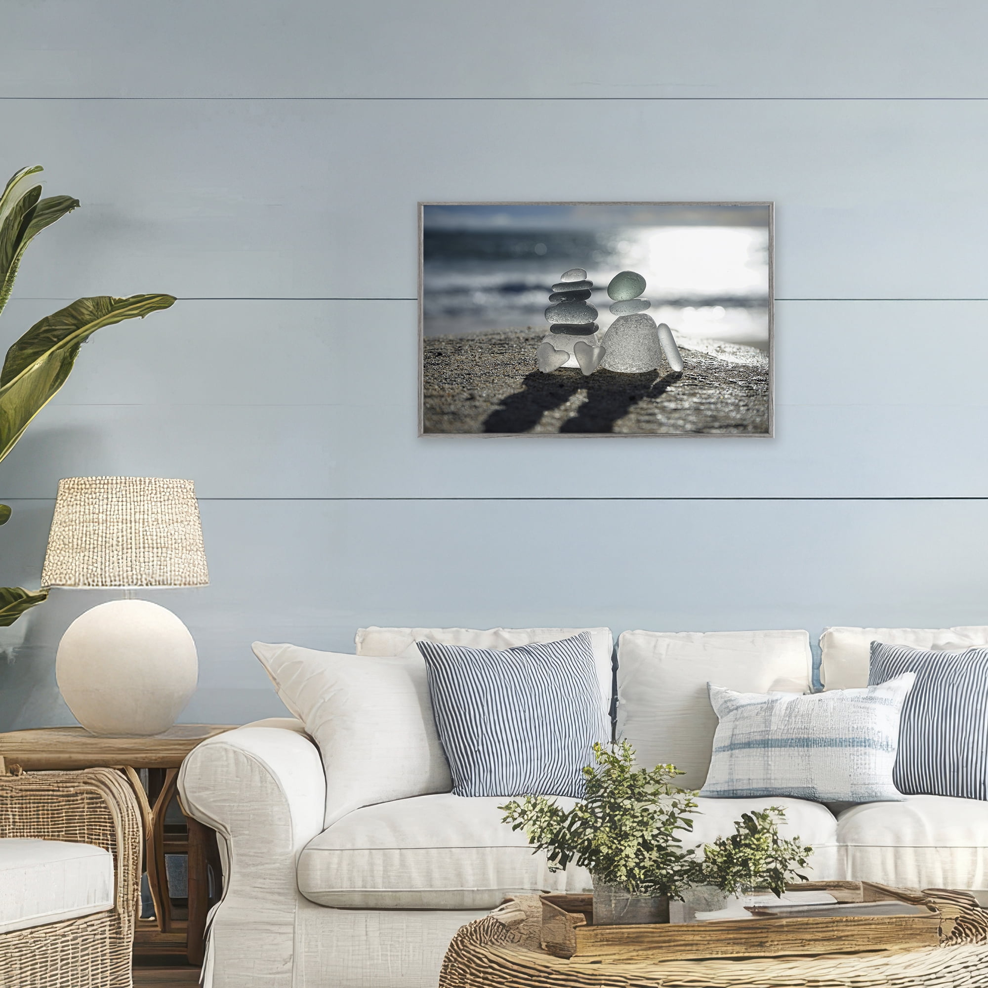 Stupell Industries Zen Sea Glass Hearts Gray Framed Giclee Art, design by LMarie Allen