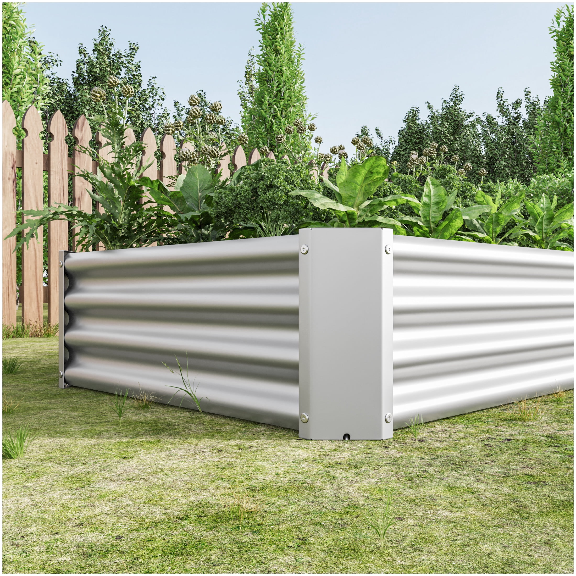 Elio Outdoor Metal 6×3×x1ft Raised Garden Bed, 6FT Planter Box, Rust-Resistant, Open Bottom, Sturdy Design for Vegetables, Flowers, Herbs, Silver