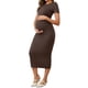 thumbnail image 4 of VESTIDO DE MATERNIDAD CHIC PARA MUJERES INSPIRE, Cuerpo Ajustado Midi, Manga Corta, Lado Elástico, Arrugado para Embarazo, 1 Pieza, Sesión de Fotos, Baby Shower, Marrón Medio, 4 of 6