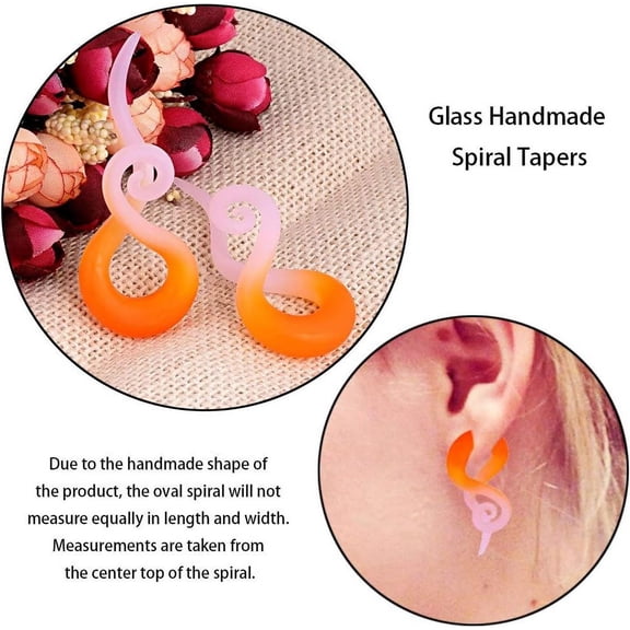 2pcs Glass Spiral Tapers Plugs Twist Stretchers Earrings Stretching Piercings Jewelry Gauges 8g-14mm orange 00g(10mm)
