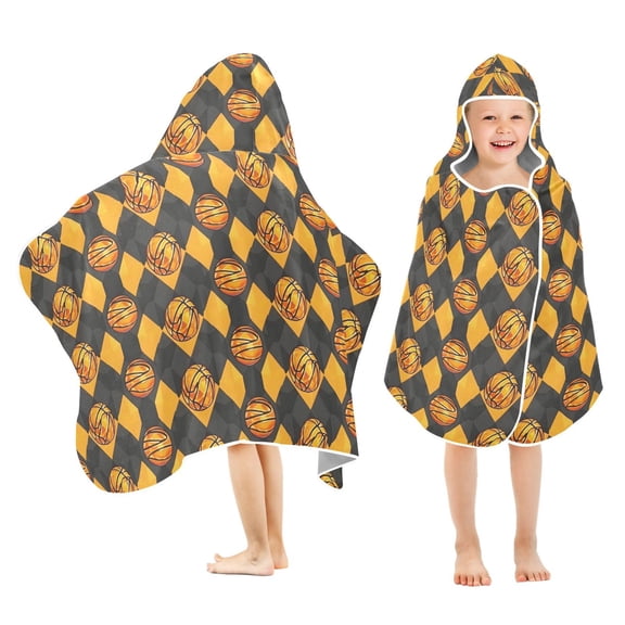 joogoo Basketball Checkered Kids Hooded Beach Towel Baby Bath Towel 23.5"x50"