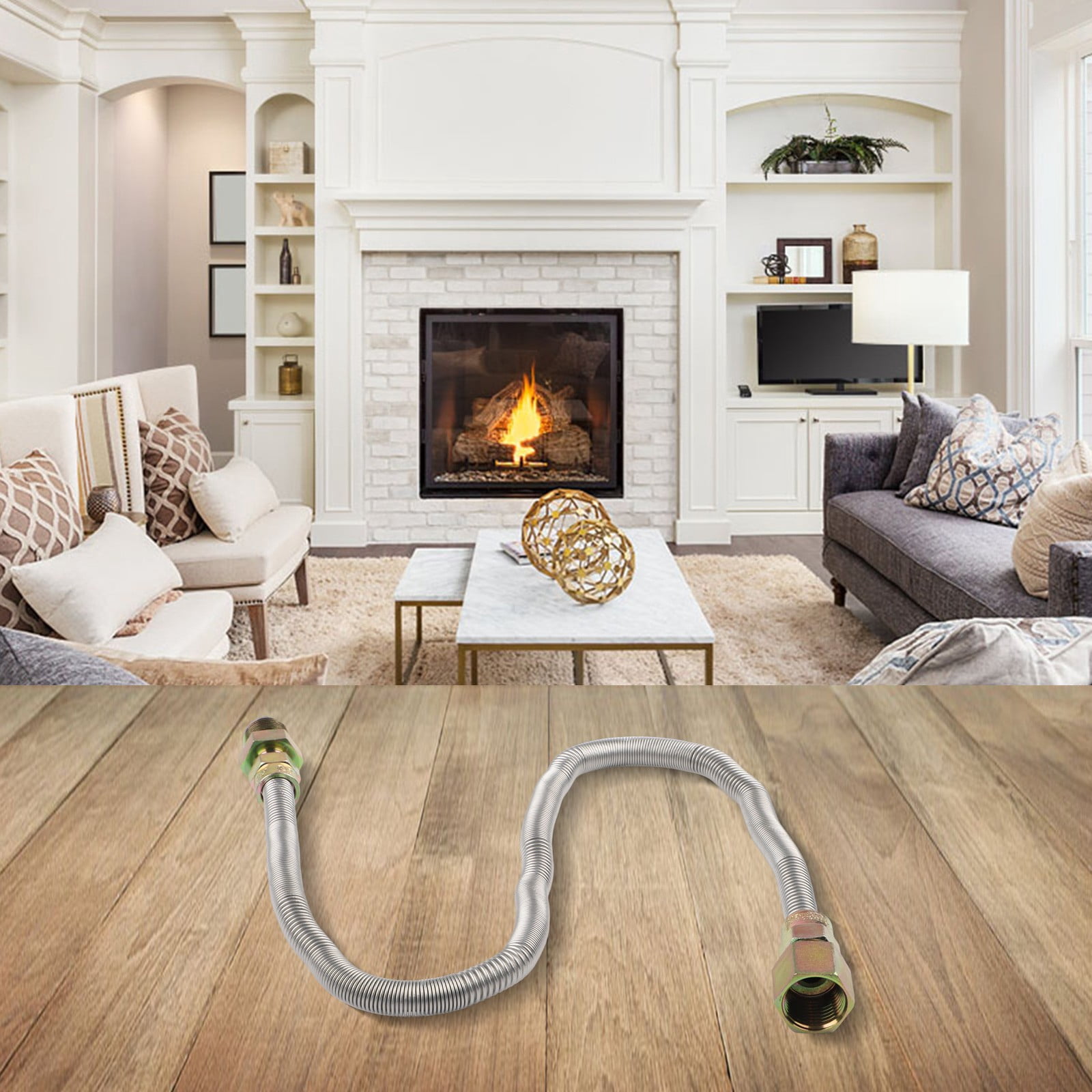 1/2" OD x 3/8" ID 24 In Flexible Gas Line Connector Kit for Fire Pits