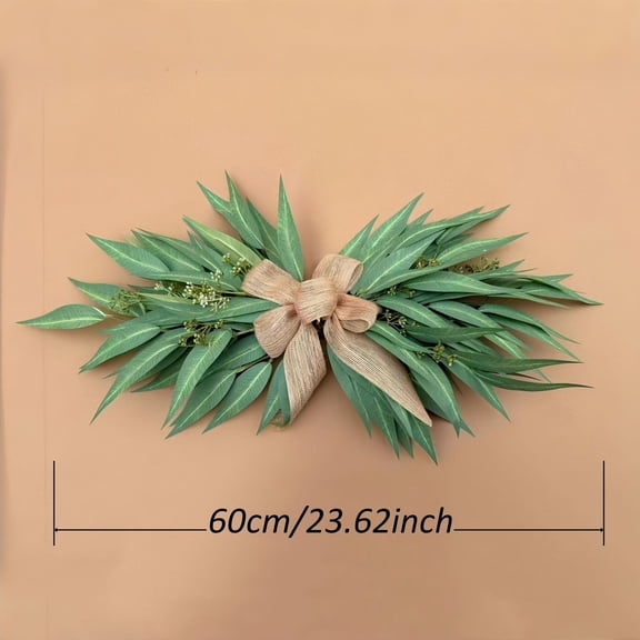 1PC Artificial Eucalyptus Greenery Swag with Rustic Linen Bow, Farmhouse Wall Decor for Spring, Summer and Year-Round Home or Wedding Decoration
