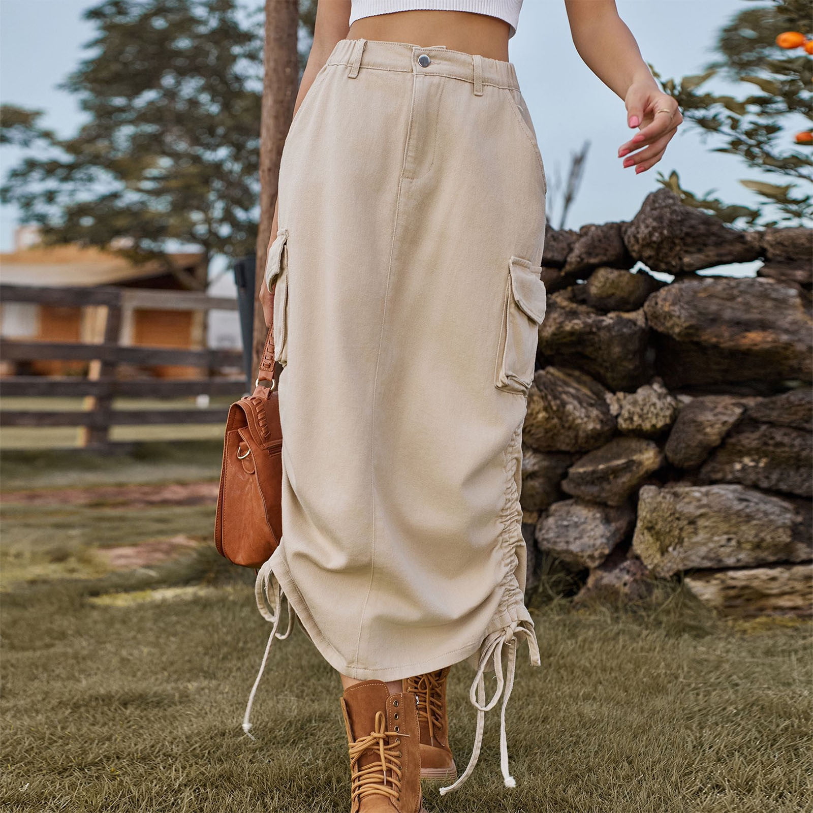 High waisted long skirt with pockets discount