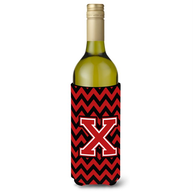 Letra X Chevron Botella negra y roja Aislante para bebidas Hugger CJ1047-XLITERK Caroline's Treasures CJ1047-XLITERK