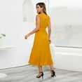 thumbnail image 3 of SWSMCLT Women's Spring Dresses Cocktail Dress V Neck Swing Dress Long Dinner Ruffle Fall Belted Ruched Fitted Yellow Medium, 3 of 4