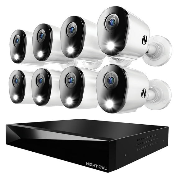 Night Owl 12 Channel DVR Security System with 2TB Hard Drive and 8 Wired 4K Resolution Cameras