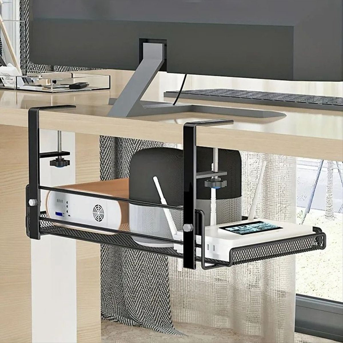 WM25 Under Desk Cable Management Tray, Workstation Storage, Metal Cable Tray Basket,Standing