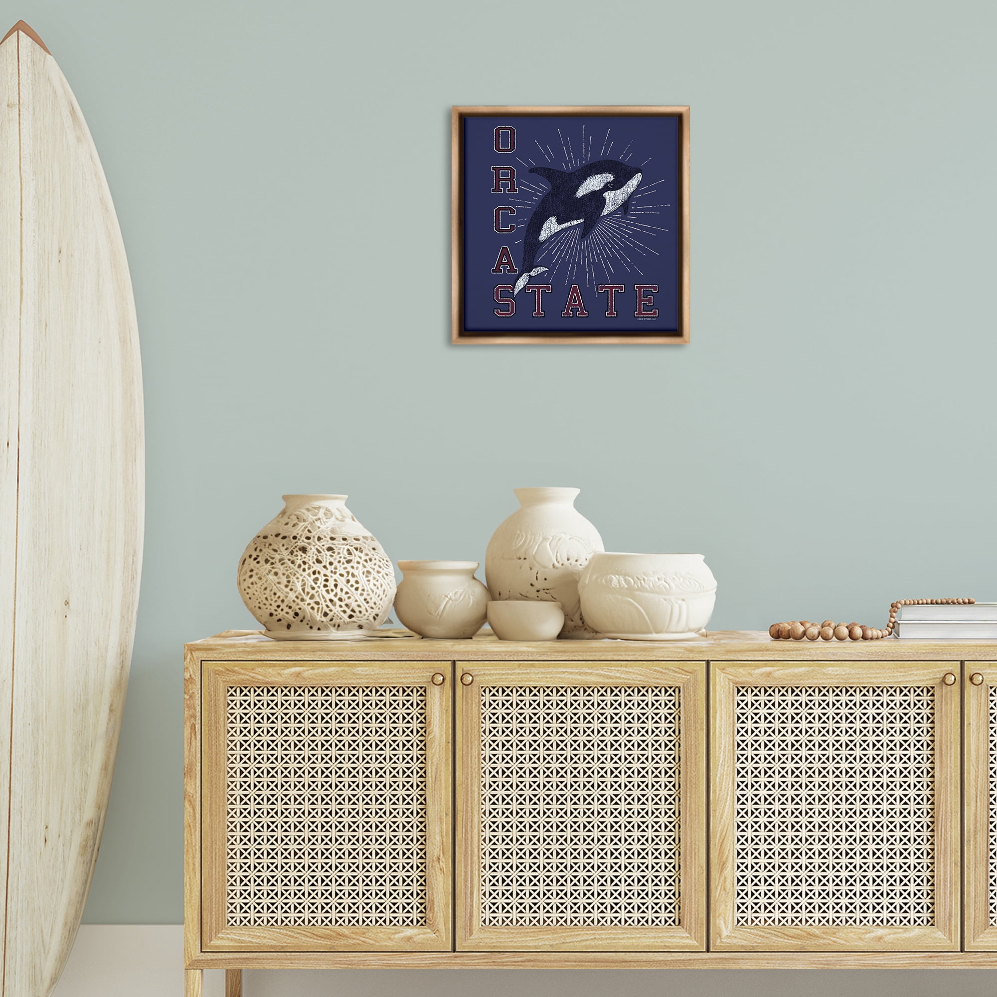 Stupell Industries Orca State Varsity Animals Painting Brown Floater Framed Canvas Art Print Wall Art, 18 x 18