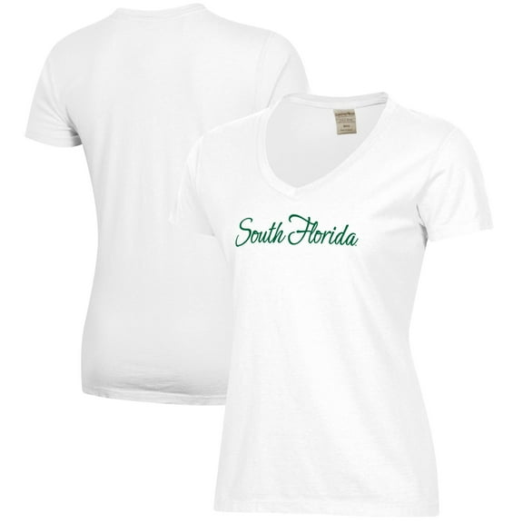 Women's  White South Florida Bulls Script Logo Comfort Wash V-Neck T-Shirt