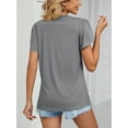 thumbnail image 4 of TEMOFON Women Tops Summer T-Shirts Casual Lace V Neck Petal Short Sleeve Tops Loose Fit Tunic Tops Dressy Ladies Tops Blouse Blue Gray, 4 of 4