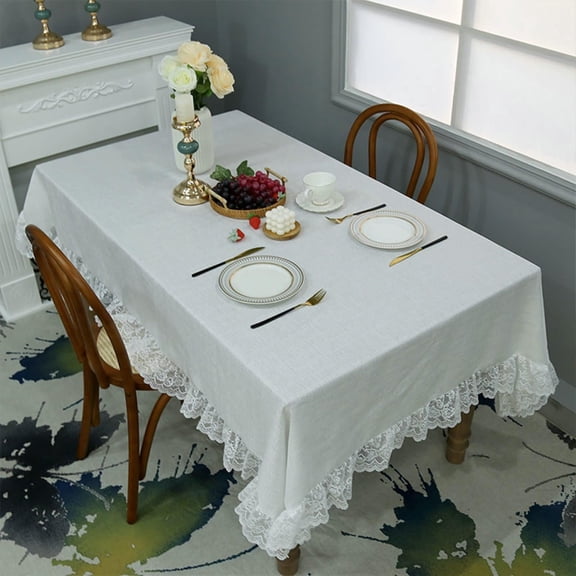 White Cotton Linen Tablecloth Embroidery Leaf Pattern Lace French Country Rectangle Table Cloth Washable Tablecloths Farmhouse Decor for Home Holiday Party Dining Table (White, 140*180cm)