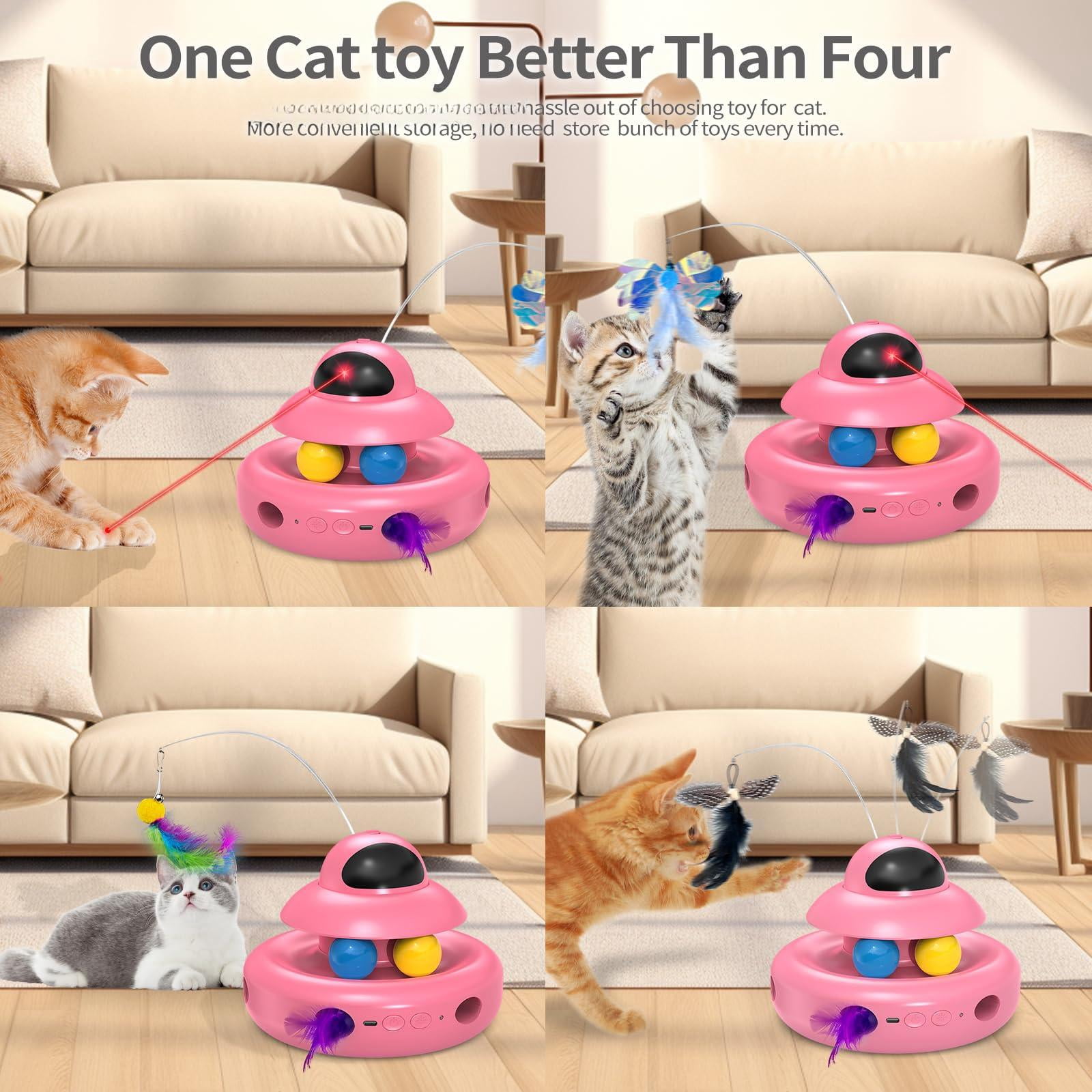 Automatic Cat Toys 4-in-1 Interactivecat For Bored Indoor Adult Cats  Electric Flying Butterfly Rechargeable Moving Ambush Pink Kitter Track Balls