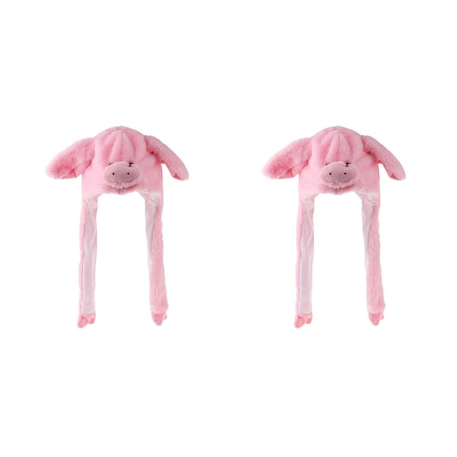 Jumpingount Funny Plush Piggy Hat Pig Ears Movable Popping The Up Pressing Paws 2piezas Rosa
