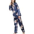 thumbnail image 2 of Biekopu Women Imitation Silk Pajamas Lounge Set,Flower/Heart/Dot Print Long Sleeve Shirts Tops +Pants, 2 of 5