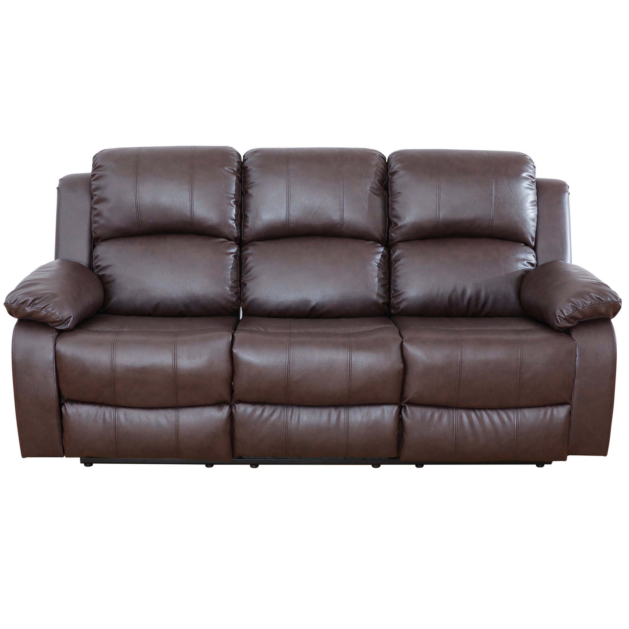 AUKFA 3 Seats Recliner Sofa Chair, Home Theater Sofa with Flipped Backrest and Cupholder, Brown