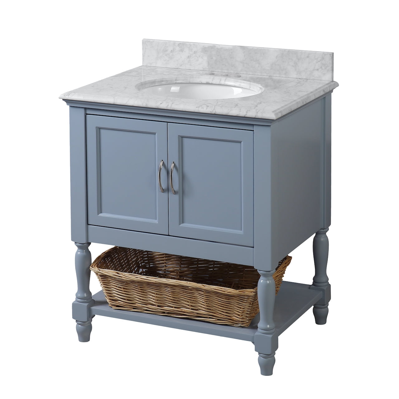Beverly 30" Bathroom Vanity with Powder Blue Cabinet and Carrara Marble Top