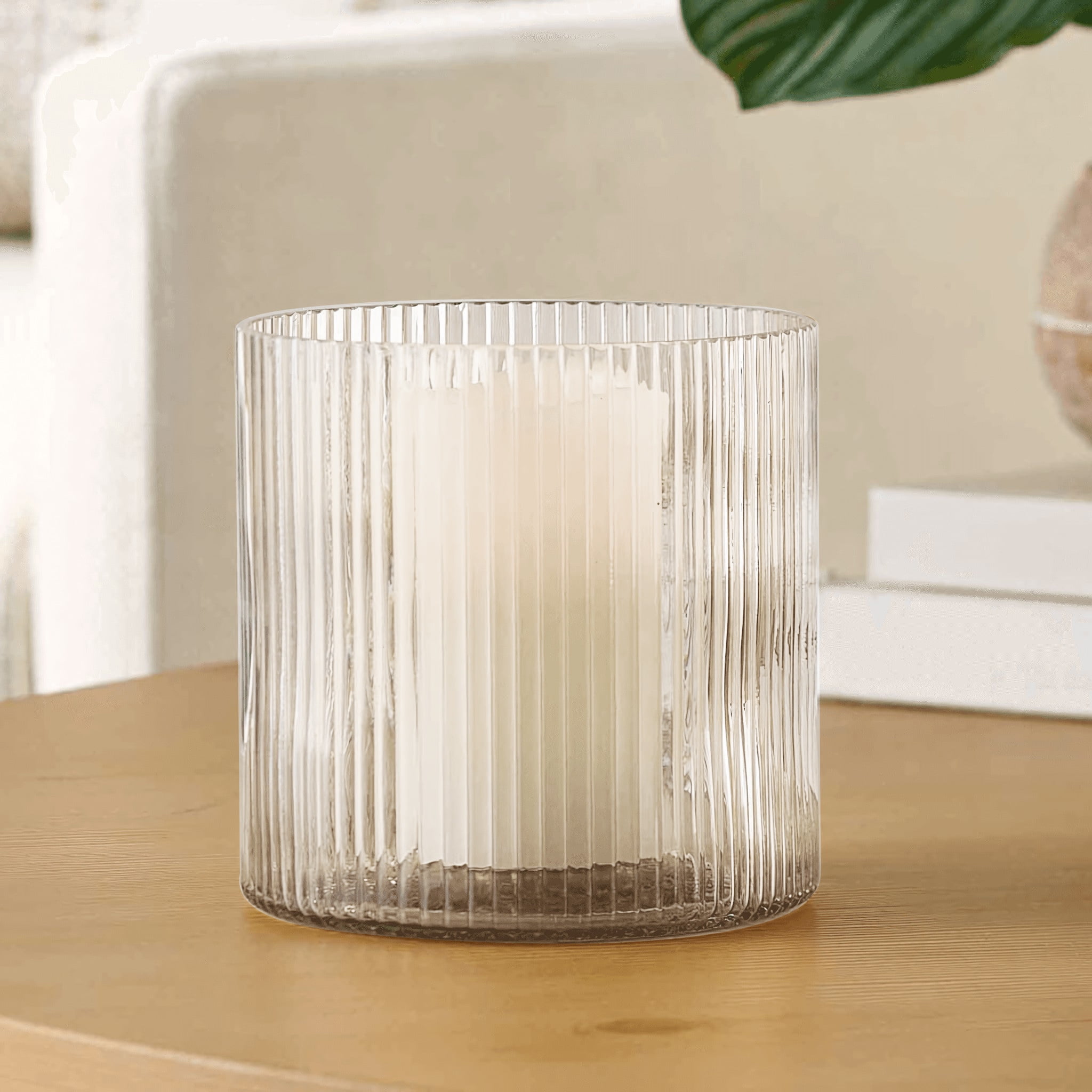Better Homes & Gardens Clear Glass Ribbed Hurricane Candleholder, 5", Medium