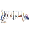 thumbnail image 4 of 8 in1 Swing Sets for Backyard with Kids Slide Outdoor Heavy-Duty Metal Playset for Kids 550lbs Swing Set with Slide, Saucer Seat, 2 Belt Seat, Soccer Goals, Glider,Baby Swing Set and Baketball Hoop, 4 of 16