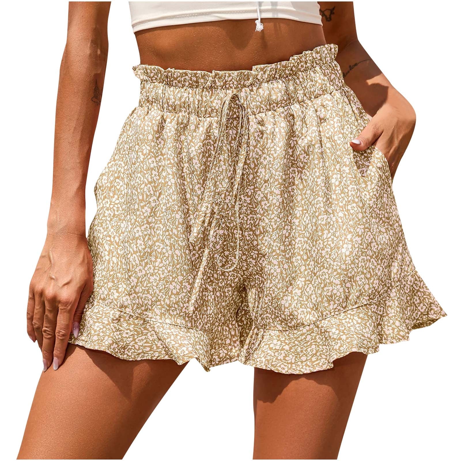 Zodggu Women's Beige Pleated Ruffle Shorts with Jamaica Ubuy