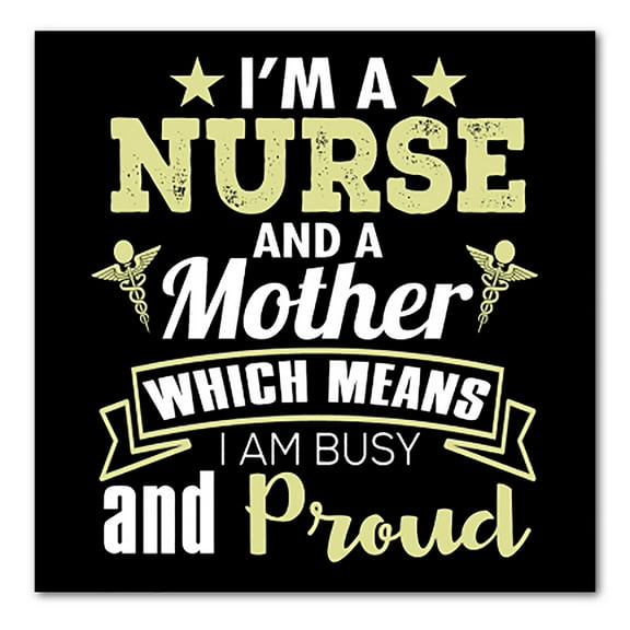 DistinctInk Custom Bumper Sticker - 4" x 4" Decorative Decal - Black Background - Nurse and a Mother - Busy and Proud