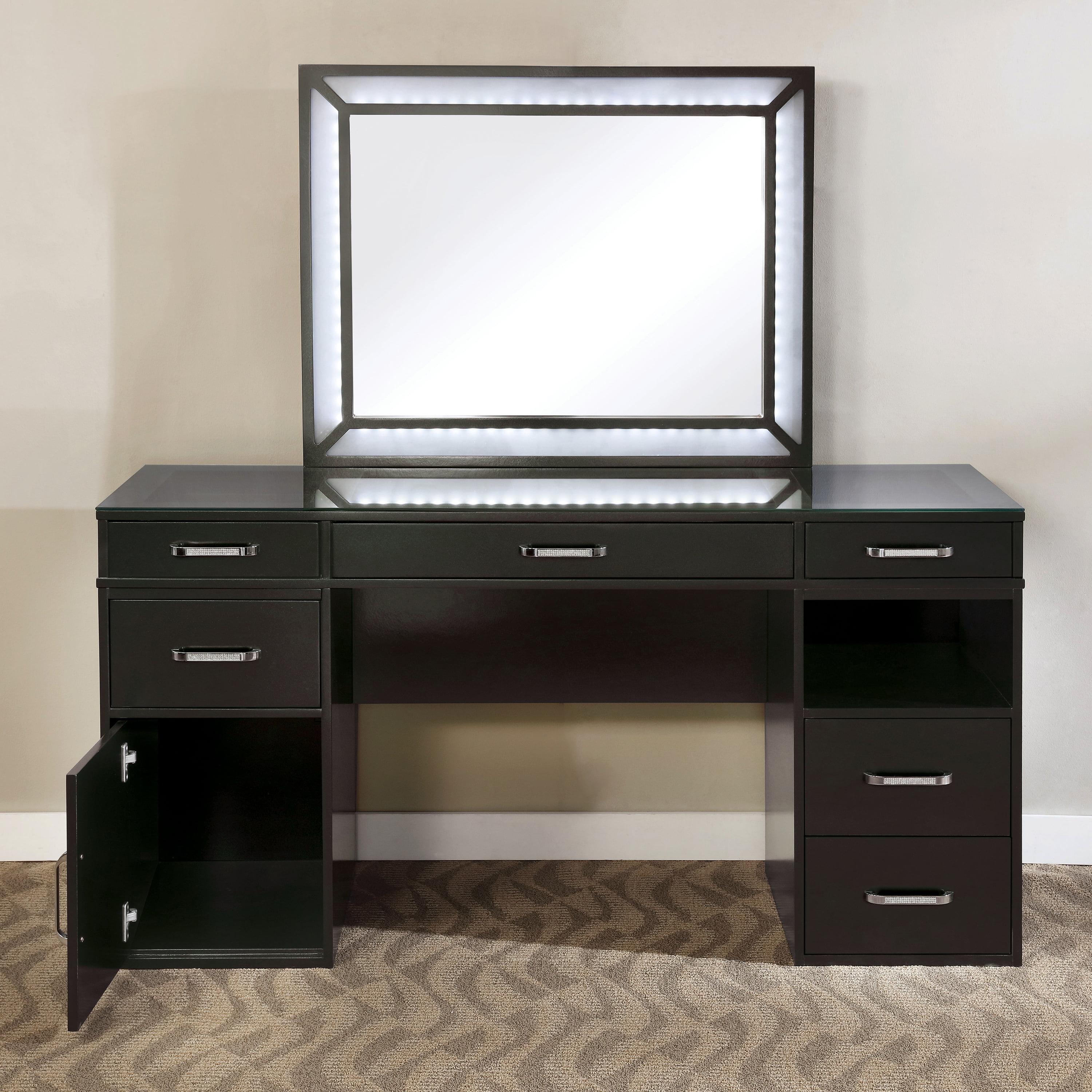 Furniture of America Carzen 3-Piece LED Vanity Set, Obsidian Gray
