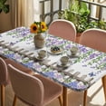 thumbnail image 3 of Spring Purple Flowers Table Cloths for 6 Foot Rectangle Tables, Farmhouse Leaves Fences Watercolor Patio Waterproof Elastic Fitted Tablecloths, Washable Rectangular Table Cover for Camping, 3 of 8