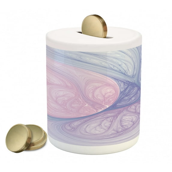 Psychedelic Piggy Bank, Abstract Style Fractal Enigmatic Hole with Bizarre Ornamental Eternity Theme, Ceramic Coin Bank Money Box for Cash Saving, 3.6" X 3.2", Purple Pink, by Ambesonne