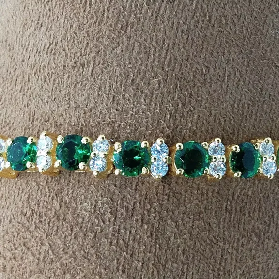 9.05CT Round Lab-Created Green Emerald Tennis Bracelet 14K Yellow Gold Plated