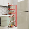 thumbnail image 2 of 6 Tier Rolling Slim Storage Cart Metal with 4 Lockable Wheels & Baskets Storage Shelf Cart for Kitchen Bathroom Laundry Small Space Office,Red, 2 of 7