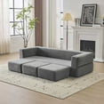 thumbnail image 6 of 79'' Convertible Futon Sofa Bed, Foldable Mattress Cloud Couch with 3 Ottomans & Armrest, Chenille Floor Couch Lounge Sleeper Bed for Living Room/Bedroom,Light Gray, 6 of 14