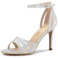 thumbnail image 1 of Sandalias Tacones de Aguja Allegra K Brillantina Correa de Tobillo Plata 39, 1 of 7