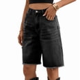 thumbnail image 3 of Women Denim Bermuda Shorts Knee Length Low Rise Baggy Jorts Dark Gray S, 3 of 9