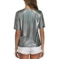 thumbnail image 4 of MISS MOLY Women's Shiny Tops Holographic Metallic Shirt Shimmer Glitter Sparkle Party Disco Tee Shirt Blouse for Birthday Party, 4 of 5