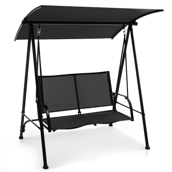 Black 2-Person Freestanding Porch Swing With Canopy, Heavy-Duty Metal