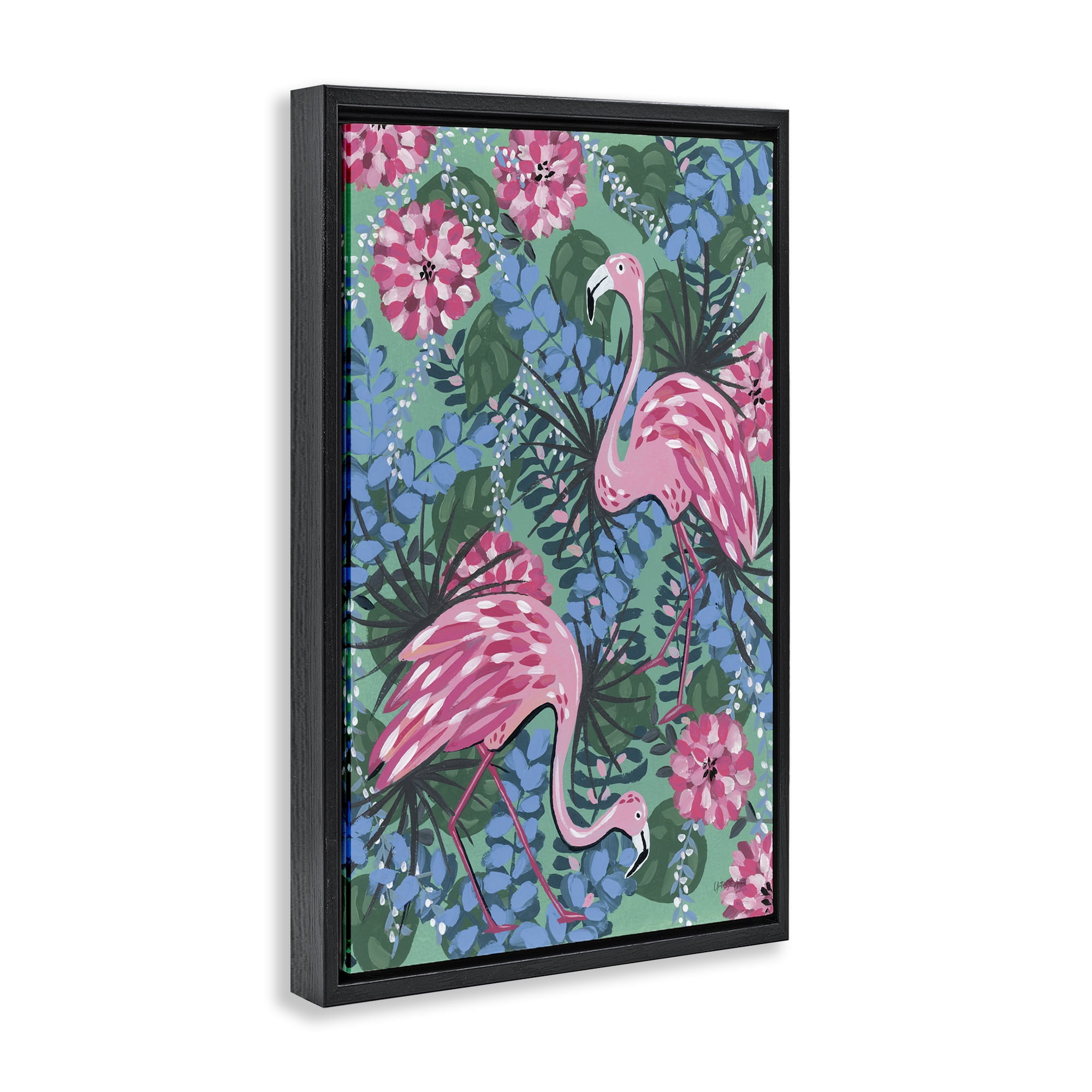 Stupell Industries Maximalist Flamingos Pattern Animals & Insects Painting Black Floater Framed Canvas Art Print Wall Art, 17 x 25