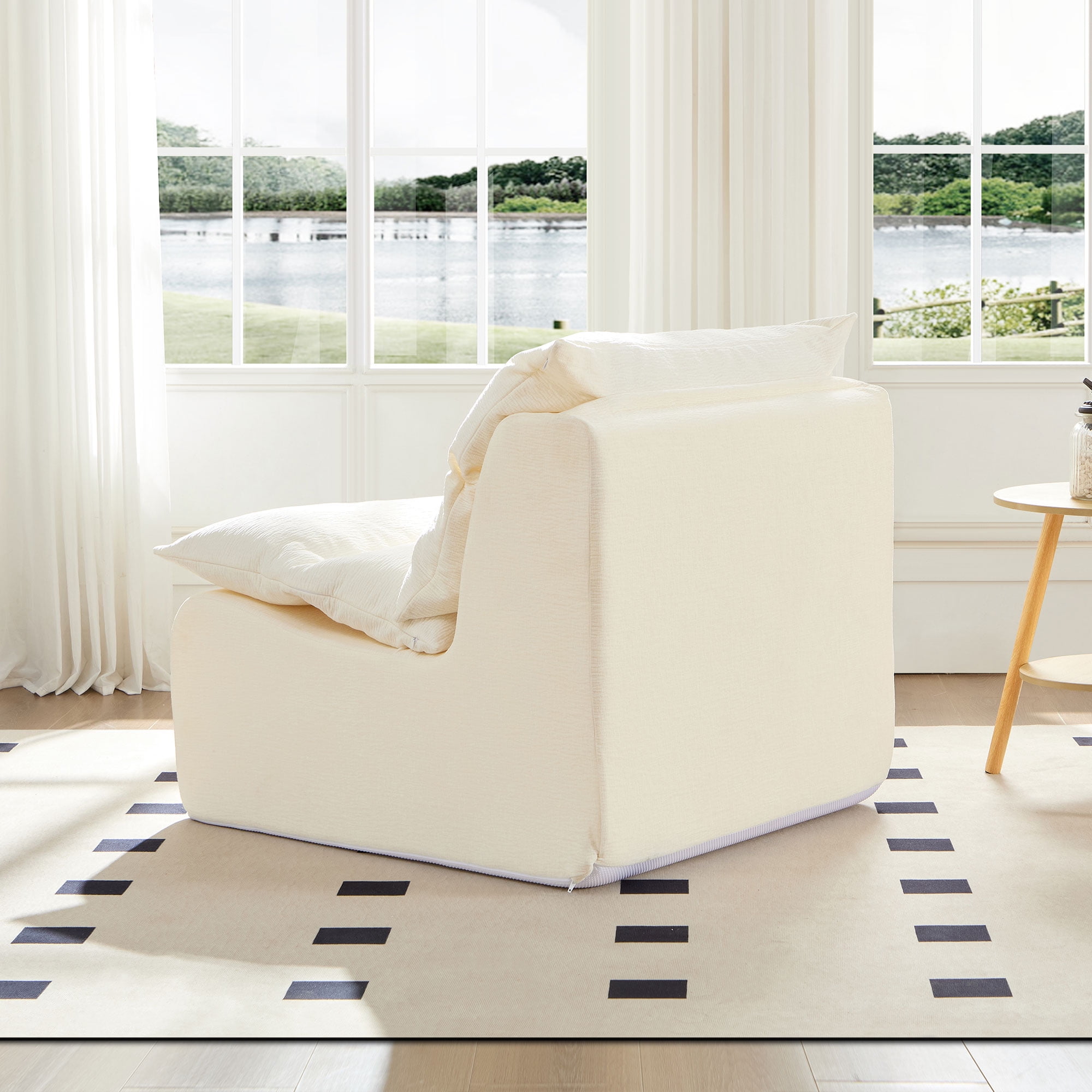 Miniyam Armless Lazy Sofa Modern with Backrest, White