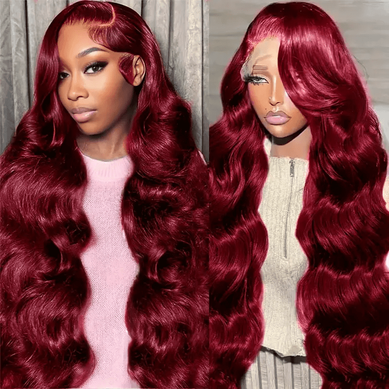 99J Burgundy Lace Front Wig Human Hair 13X6 Body Wave Lace Frontal Wigs Transparent Frontal Wig Colored Pre Plucked 200 Density Wine Red Wigs 26inch