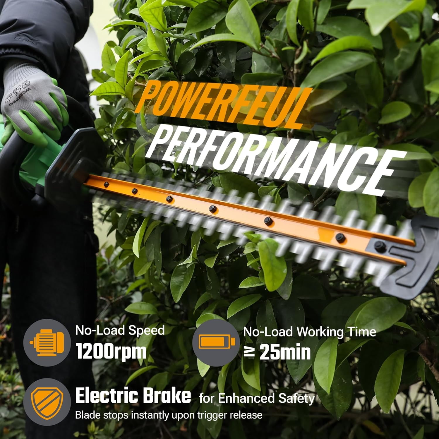 WORKPROX 20V Cordless Hedge Trimmer, 22" Dual Action Blade Electric Bush Shrub Trimmer, with Battery & Charging Cable