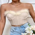 thumbnail image 4 of Strapless Fur Trim Bandeau Crop Tops for Women, 4 of 8