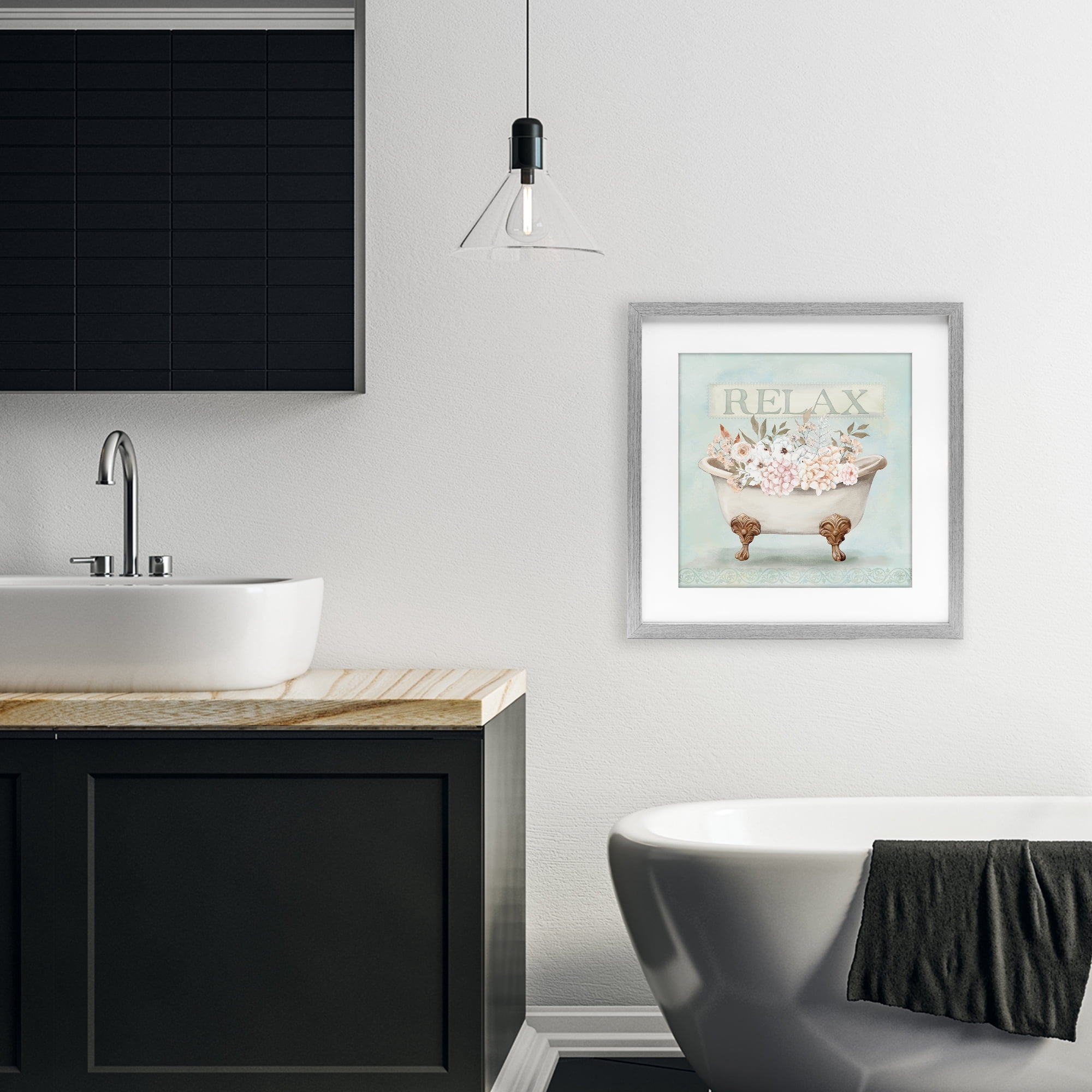 Stupell Industries Relax Floral Tub Gray Framed Print Under Glass, design by Mollie B.