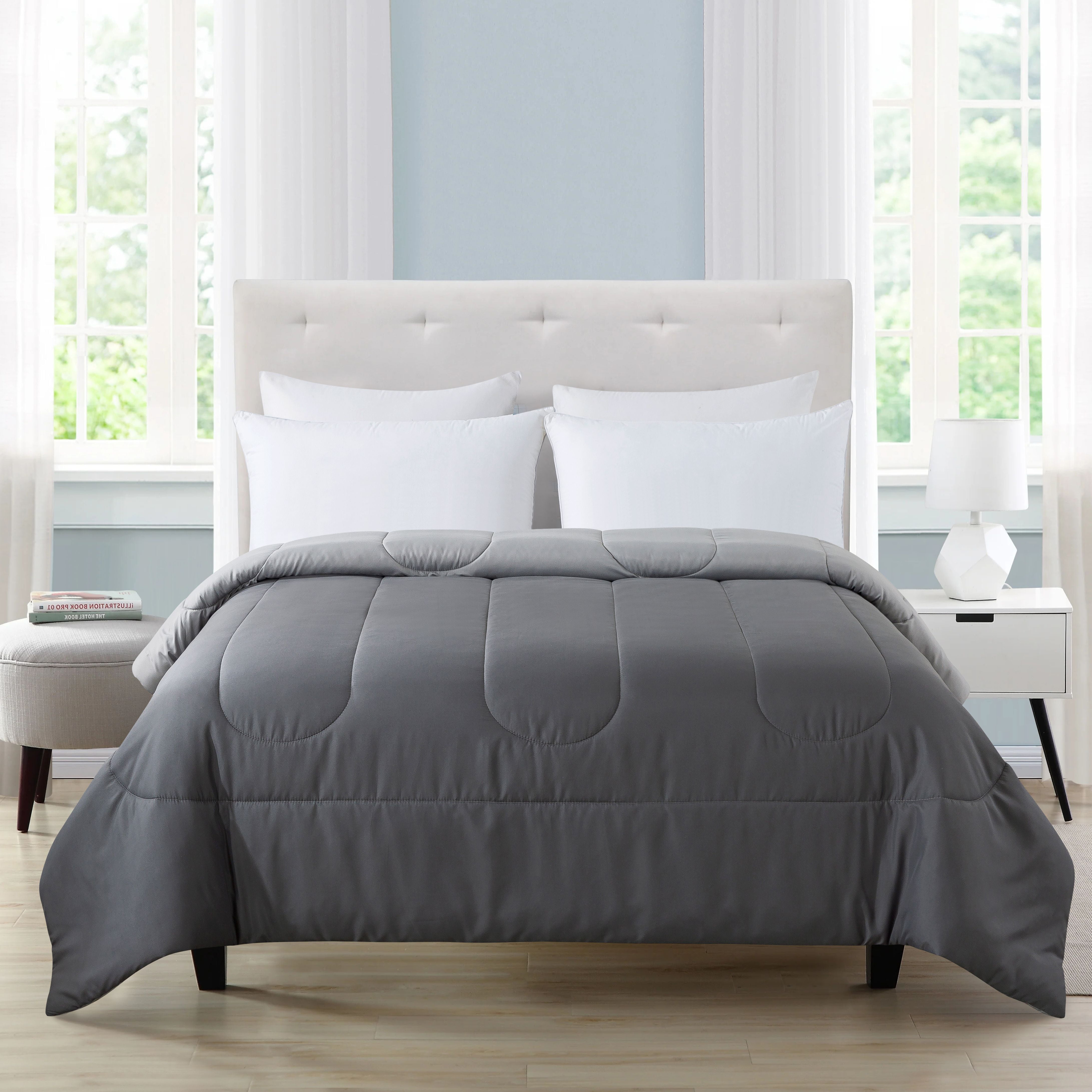 Mainstays Reversible Microfiber Comforter, Gray, Twin