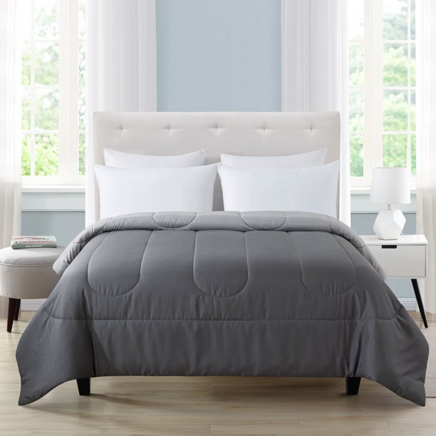 Mainstays Reversible Microfiber Comforter, Gray, Queen