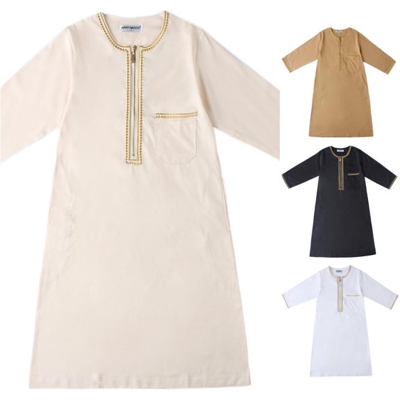 Huowey Girls Outfits Toddler Teenage Boy Robe Outfit Long Sleeve Traditional Embroidery Solid Color Onesized Bodysuit Long Length Relaxed Casual Oversized Clothes Set,Beige,8-9 Years