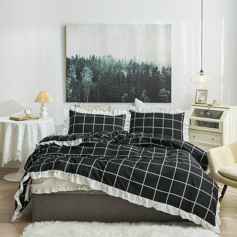 Move Over Black Plaid Bedding Sets Twin White Black Ruffle Duvet