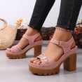 thumbnail image 4 of Rokment Platform Dressy Sandals for Women Ladies 2026 Comfortable Studded Leather Open Toe Chunky Block High Heels Summer Casual Beach Orthopedic Walking Shoes with Buckles Straps Pink Size 10.5, 4 of 6