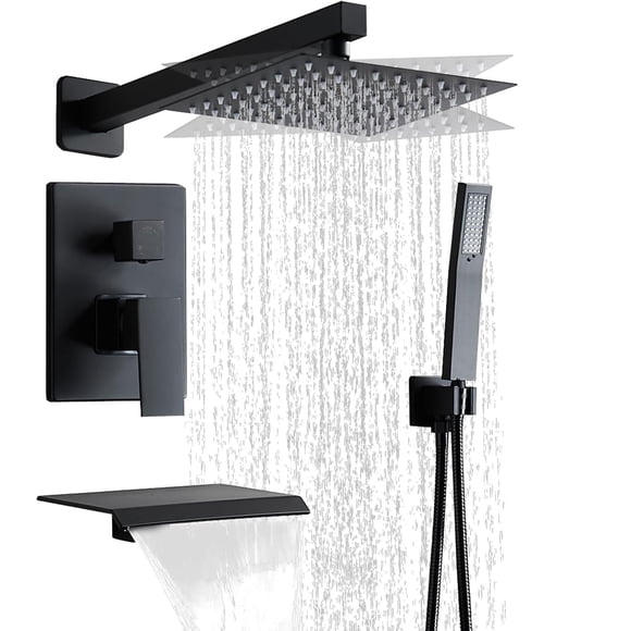 Juego de grifos de ducha RTTWYYUU negro mate con cabezal de ducha y bañera