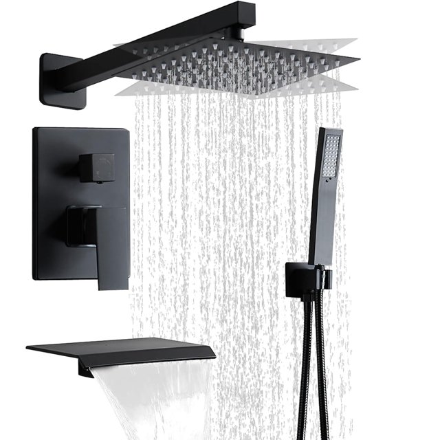 Juego de grifos de ducha RTTWYYUU negro mate con cabezal de ducha y bañera